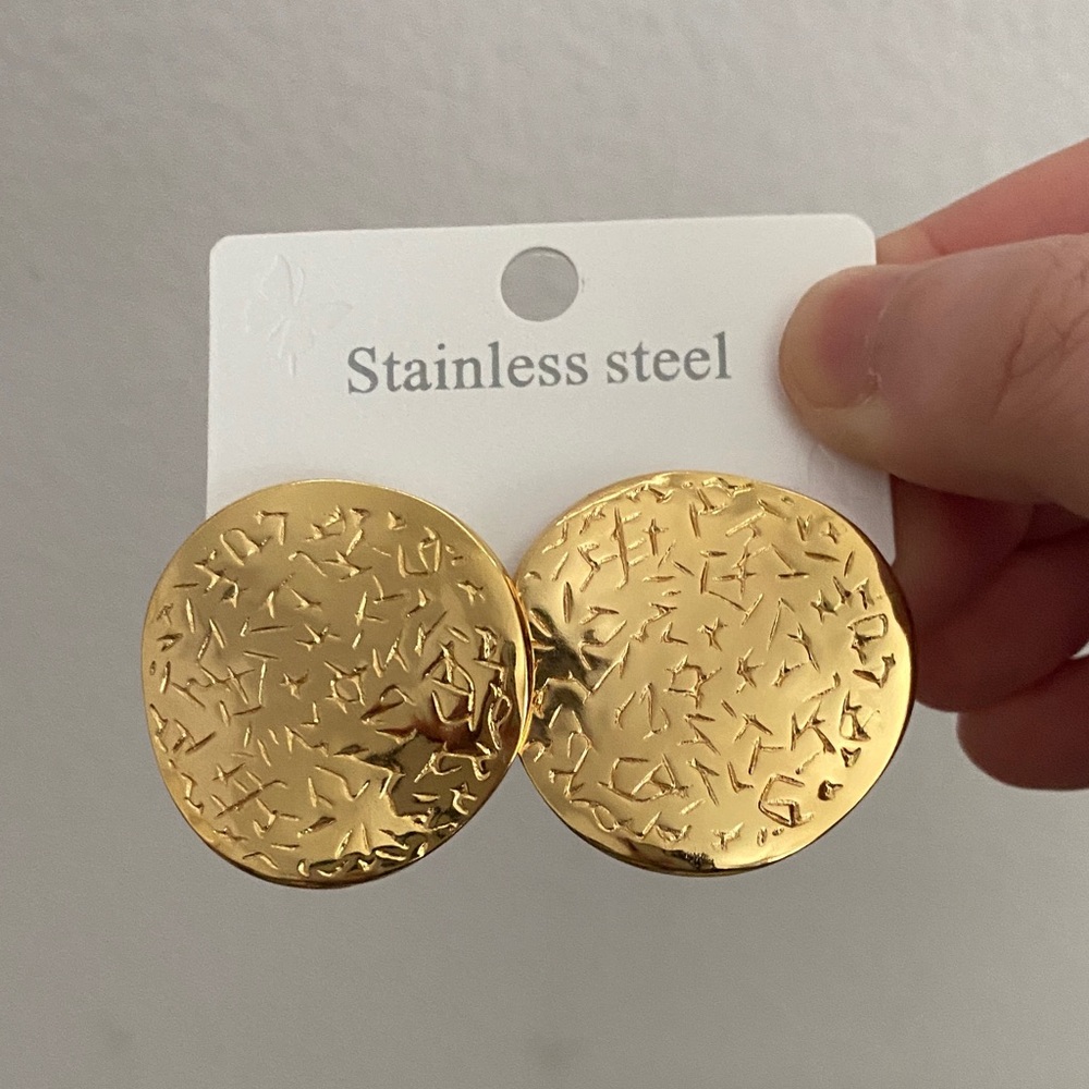 Gold Textured Stainless Steel Earrings
